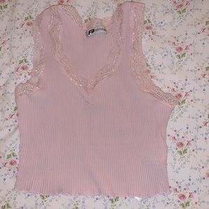 cropped baby pink lace top